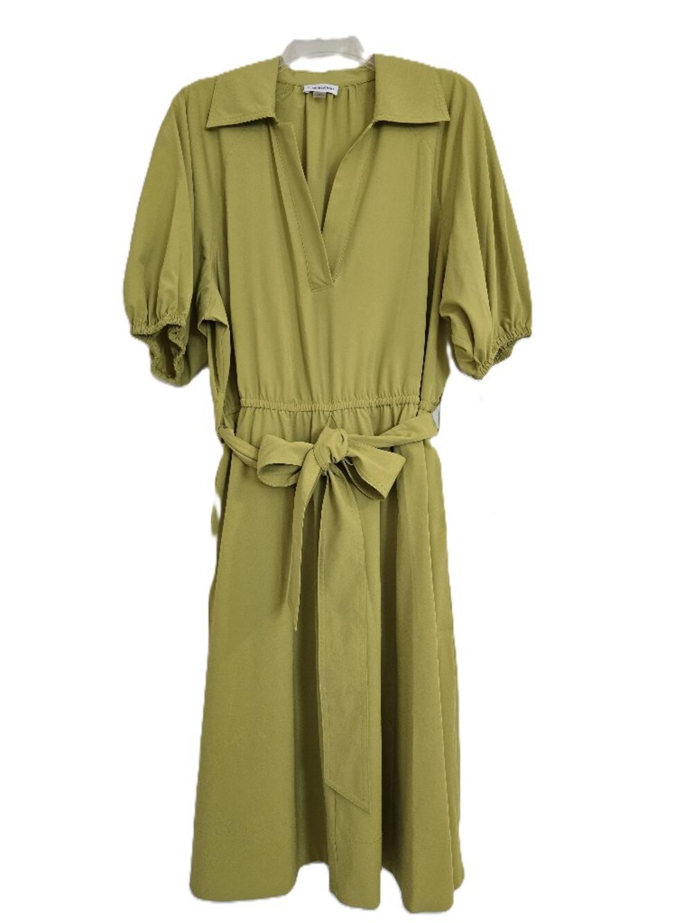 NWT Calvin Klein Chartreuse Puff Sleeve Belted Midi Dress Size 14W
